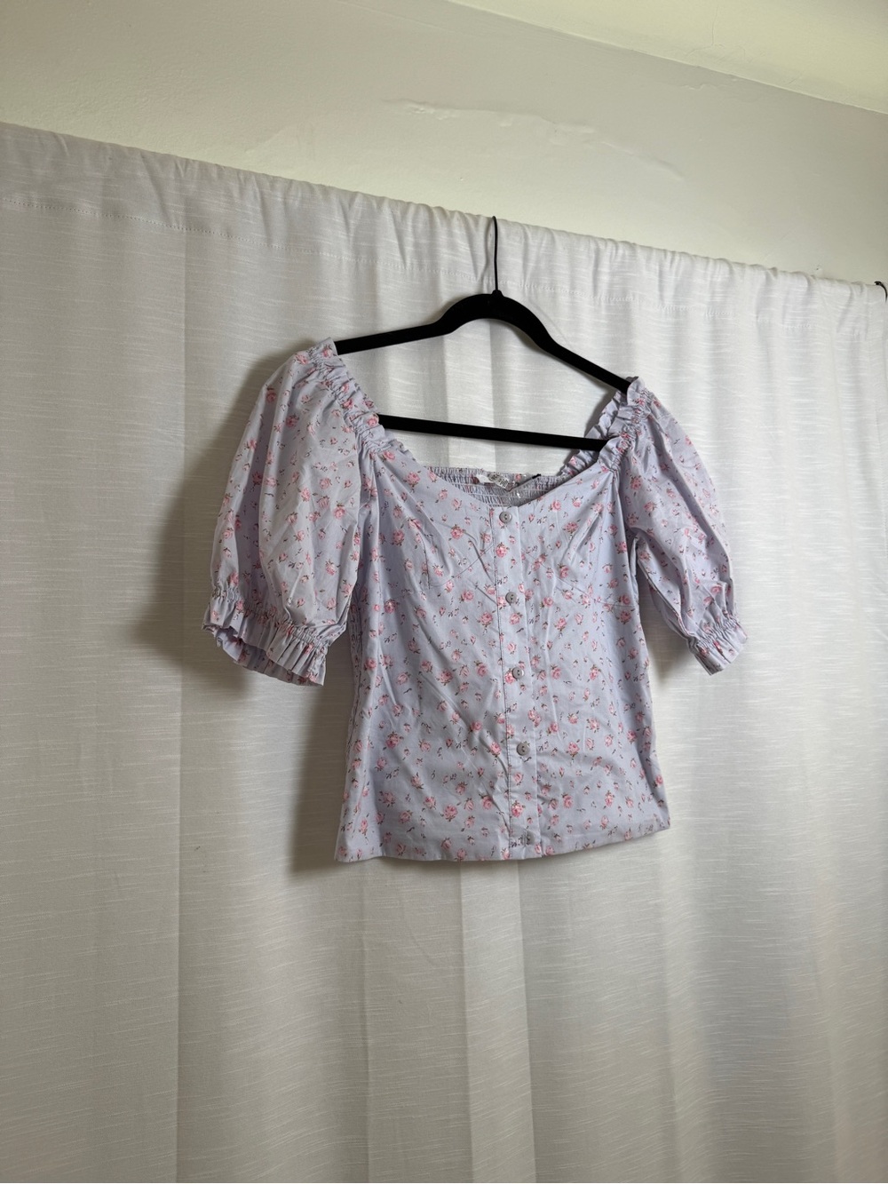 Lucca Los Angeles Blue Pink Floral Puff Sleeve Top Cottagecore | NWT Size XS - Picture 6 of 13